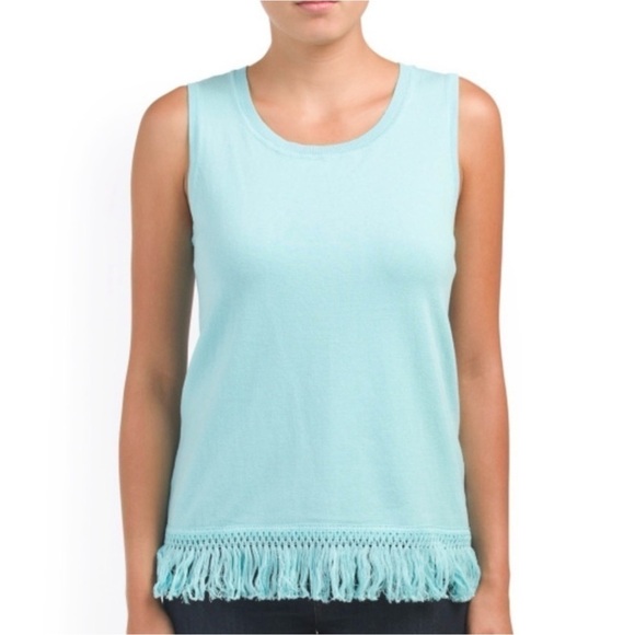 Sail to Sable Knit Fringed Sleeveless Sweater Size Medium Aqua New NWT **w/FLAW - Picture 6 of 6